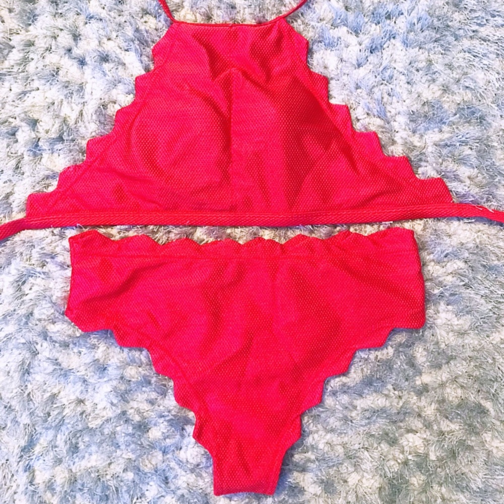 High Waisted-High Neck Red Bikini- XXL fits like L